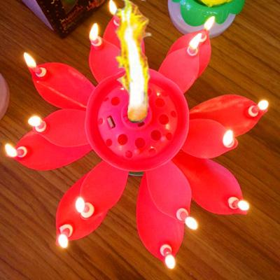 China Best selling rotating lotus burning cake decorated with music candles in full bloom for sale