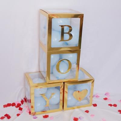 China High Quality Transparent Food Grade Letter Balloon Box Gold Kind Reveal Balloon Surprise Box for sale