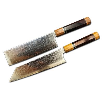 China VG10 Damascus Wood Handle Knife Wood Handle Professional Sustainable Steel Vegetable Fruit Carving Sharp Meat Cleaver Kitchen Tools Chef Knife for sale