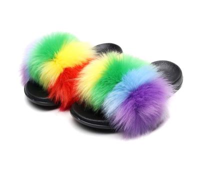 China Fashion Lady Faux Fur Fancy Wholesale Anti-slippery Women Fur Indoor Slippers for sale