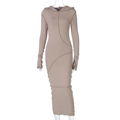 China Breathable Women's New Style Reverse Stitching Long Sleeve Hooded T-Shirt Maxi Dress for sale