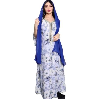 China Middle East Dubai Print Embroidered Lace Maxi Dress Abaya Women Muslim Dress 80s for sale