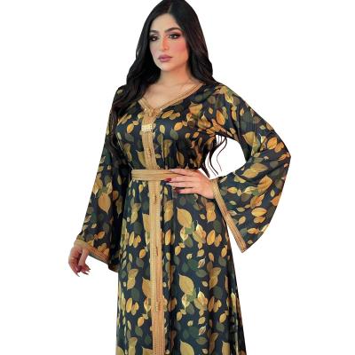 China Middle East Dubai Copy Embroidered Belt Maxi Dress Abaya Women Muslim Dress 80 for sale