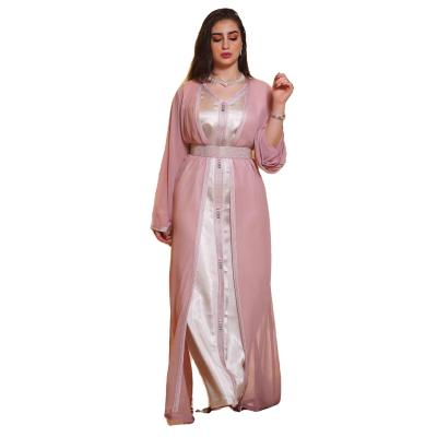 China Middle East Dubai Embroidered Chiffon Abaya Open Women's Muslim Dress Two Piece Suit 80s for sale