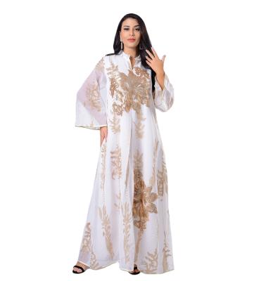 China Dubai Arab Women's Muslim Dress 80 Eid Mubarak Mesh Gold Sequin Embroidered Abaya for sale