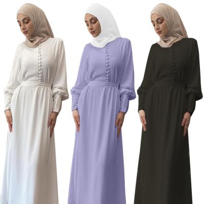 China Islam Muslim Ladies Elegant Chiffon Lantern Sleeve Tunic Double Layer Long Dress 80 for sale