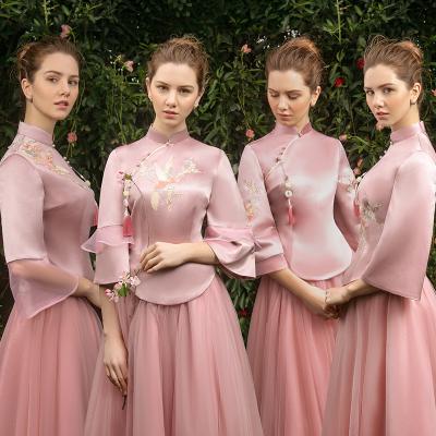 China New Chinese Long Sleeve Anti-wrinkle Ladies Long Sleeve Cheongsam Bridesmaid Dress Party Dress for sale