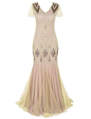 China Retro Anti-wrinkle Women's Even Dress Yarn Sequin Evening Dress Elegant Beaded Net Wedding Dress for sale