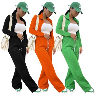 China Autumn winter long-sleeved cropped casual wide-leg pants jacket sports women plus size two-piece suit girl for sale