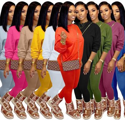 China Anti-pilling Women's Solid Color Round Neck Thickened Casual Sweater Suit Plus Size Hoodie 2 Piece Set for sale