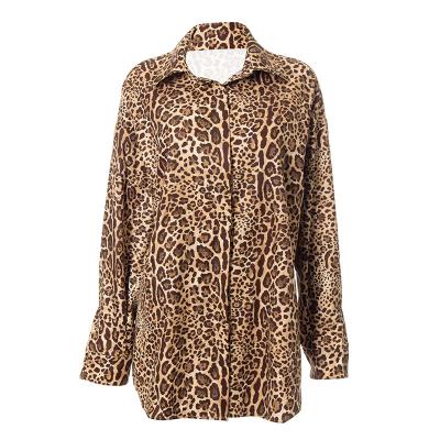 China Breathable Long Sleeve Top Lapel Leopard Print Women's Loose Shirt for sale