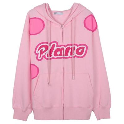 China Retro Breathable American Pink Letter Zipper Sweatshirt Women's Hooded Jacket for sale