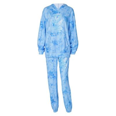 China Anti-pilling women's new autumn winter style tie dye printed hooded sweatpants casual suit for sale