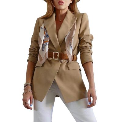 China Anti-wrinkle Women's Slim Fit Double Breasted Belt Blazer Suit Jacket for sale