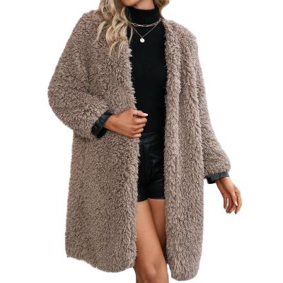 China Breathable Women's Mid Length Faux Fur Coat Loose Casual Plush Coat Fleece Plus Size Jacket for sale