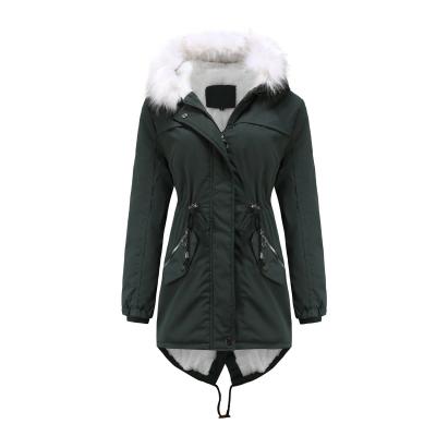 China Winter Breathable Wear Mid Length Fleece Plus Size Fur Cotton Padded Jacket Hooded Women's Parka Coat for sale