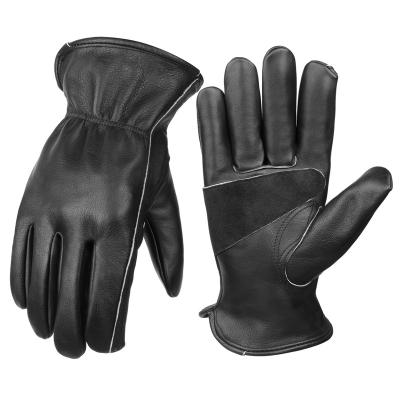 China OZERO Flex Grip Cowhide Hard Working Glove Leather Work Gloves Abrasion Resistant Stretchable Wrist for sale