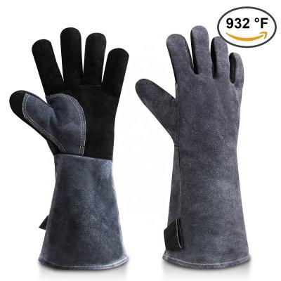 China OZERO 932F Grill BBQ Heat Resistant Gloves 16 Inch Blacksmith Welding Glove Heat Resistant Leather Long Sleeve & Insulated Liner for sale