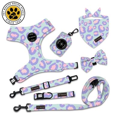 China SinSky Personalized Leopard Print Dog Collar and Leash Set Sublimation Dog Carrier Set Collar Customized Pet Leash Set for sale