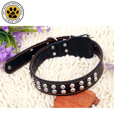 China Luxury Custom Tactical Anti Lost Dog Designer Rivet Viable Master Durable Genuine Leather Pet Collar For Small And Large Dog for sale