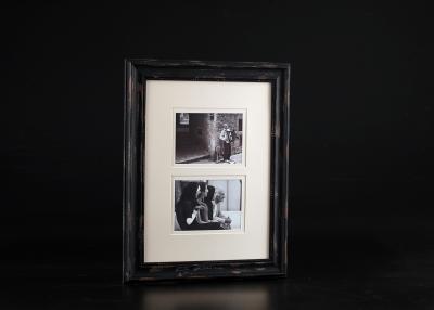 China 2 – Openings Double Matted 5”x7” Collage Photo Frame In Distressed Rich Black Color for sale