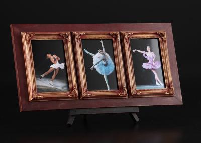 China 3 - Openings 4”x6” Wooden Tabletop multi collage photo frame With An Individual Shelf for sale