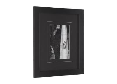 China Pure Black Color Double Mats Wood Gallery Frames One Single Opening 8”x12” for sale