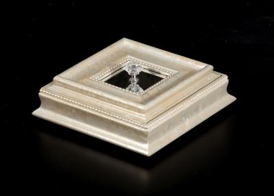 China Square 8”x8” Wood Jewelry Trays In Antique Foiled Silver Finishing With A Handle for sale