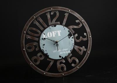 China Round Rust 15”x15” Decorative Wall Clocks In Blue Background With Big Numbers for sale