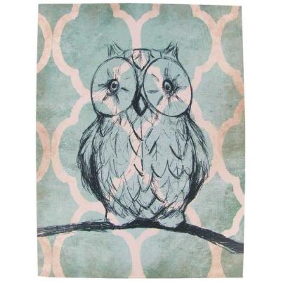 China Teal Cream And Black Owl Handmade Canvas Paintings 12”x16” With One Wooden Shelf for sale