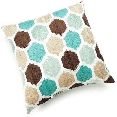 China 20” x 20” Block Party Jacquard Polyester Throw Pillow In Green Coffee And Gray Colors for sale