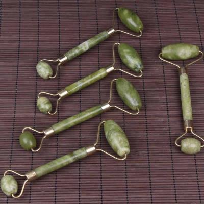 China Natural Jade Roller Green Jade Face Massager Double Sided Xiuyan Head for sale