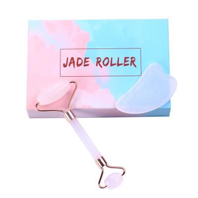 China Wholesale Factory Price Custom Logo Handle Xiuyan Guasha Facial Massager Rose Quartz Roller for sale