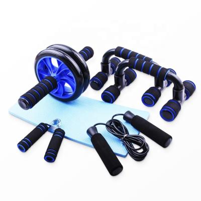 China Home Use 5 Piece Fitness Exercise Set Hand Gripper Jump Rope Roller Pump Bar Indoor Knee Pad For Home Gym for sale