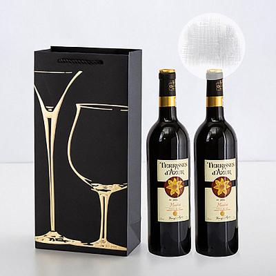 China Handmade Luxury Kraft Black Add Logo Paper Carrier Tote Bag With Handle Wedding Bottle Wine Bags for sale