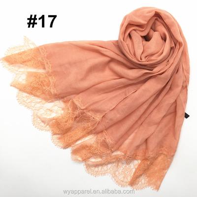 China New fashion colors cotton lace hijab scarf high quality solid color cotton squishy lace hijab for sale