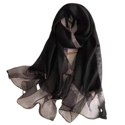 China 2021 New Wanyi Scarf Fashion Large Size Lightweight Silk Scarf With Fancy Beads for sale