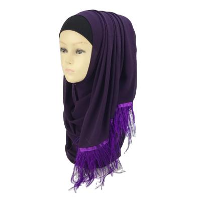 China Latest Fashion Design Hijab Women Hijab Scarf Competitive Price Most Popular Women Simple Chiffon Hijab With Long Feathers for sale