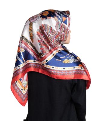 China New Arrival Luxury Branded Silk Square Scarf Square Printed Satin Hijab for sale