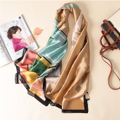 China Long feeling silk 100% own design silk scarf 2019 custom brand design Digital printing famous brand new stretching silk for sale