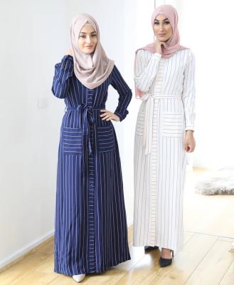 China Muslim Women Dress Turkey Striped Muslim Kaftan Abaya Dress Dubai 2020 New Fashion Islamic Clothing for sale