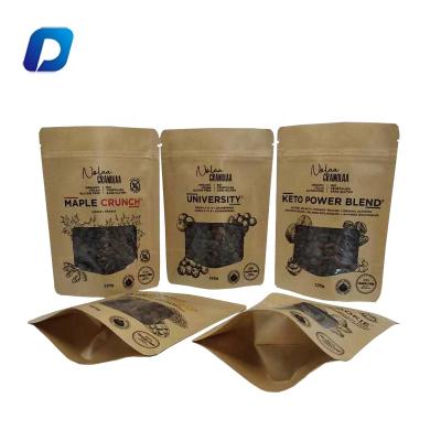 China Disposable Custom Printed Ziplock Backing Up Pouch Bags Biodegradable Kraft Paper Bag Window Design for sale