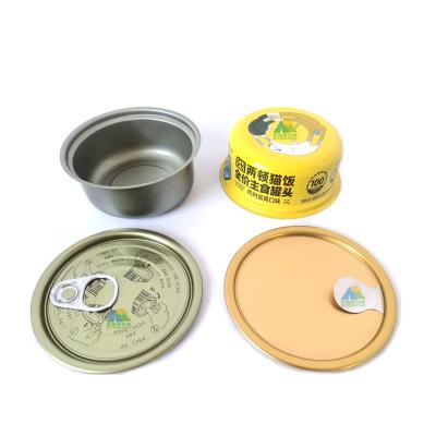 China Custom Food Factory Cat With Lid Easy Round Lid Multi-capacity Tinplate Printing Tinplate Pull Box 100g Small Easy Box for sale