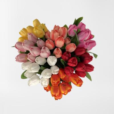 China Beautiful Festival Decor Flowers Bouquet Silicon Pink Yellow White Tulip Colorful Artificial Flowers Real Touch for sale