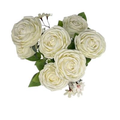 China Beautiful 2023 Cheap Colorful Artificial Rose Flowers Artificial Silk False Leaves Rose Wedding Floral Decor Bouquet For Garden for sale