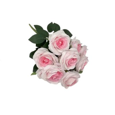 China The beautiful colorful manufacturers the direct sale of the main middle 9 Rose In The Head Wall Rose artificial flower for sale