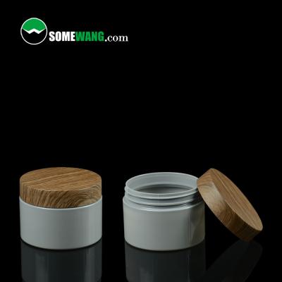 China 2021 Hot Selling Wooden Cosmetic Cap PET Plastic Jar Cosmetic Jar For Shaving Cream 4oz 120ml Container Cosmetic Jars for sale