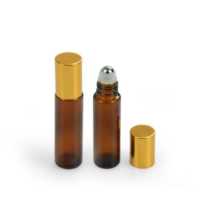 China New Cosmetic Essential Oil Roller Bottles Perfume Steel Ball 15ml 10ml Bottle Amber Roll On Perfume Bottle for sale