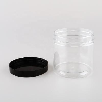 China 250ml 360ml 400ml 550ml 600ml Plastic Round Food Jars With Black Lids For Kitchen Food Or Spice for sale