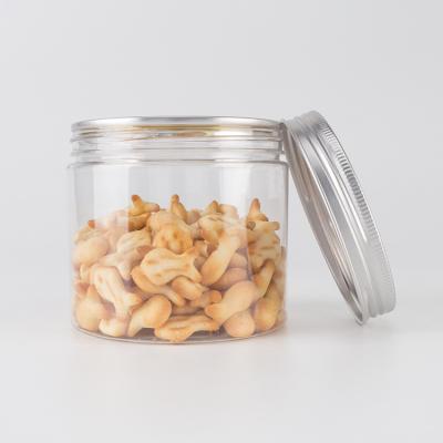 China Custom Easy Open Plastic Food Tin Can With Ring Pull Dried Fruit Aluminum Peanuts Lid Pet Clear Jar Cans for sale